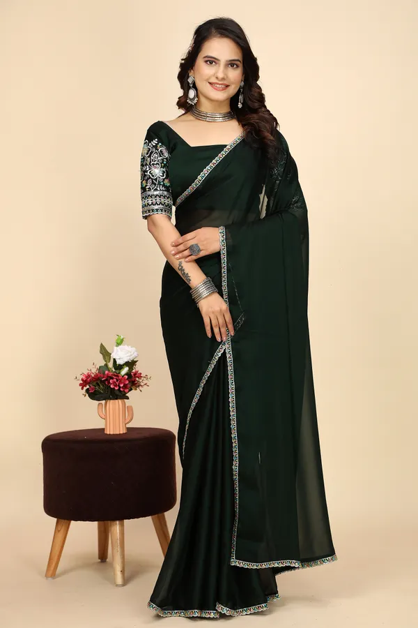 Green_Chiffon_Saree_With_Blouse_For_Women