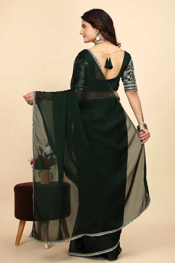 Green_Chiffon_Saree_With_Blouse_For_Women
