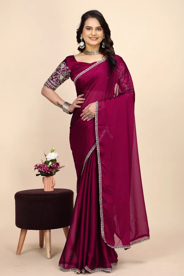 Red_Chiffon_Saree_With_Blouse_For_Women