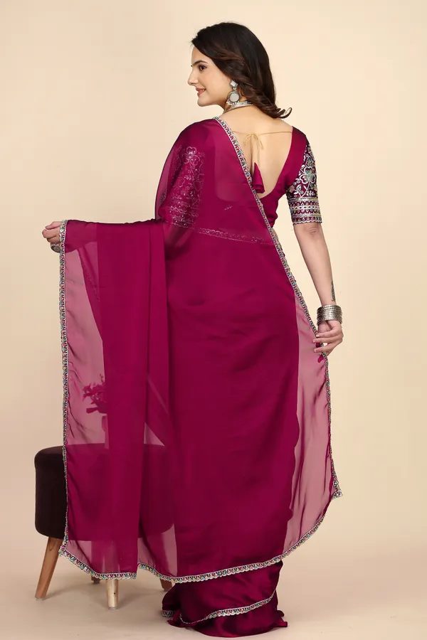 Red_Chiffon_Saree_With_Blouse_For_Women