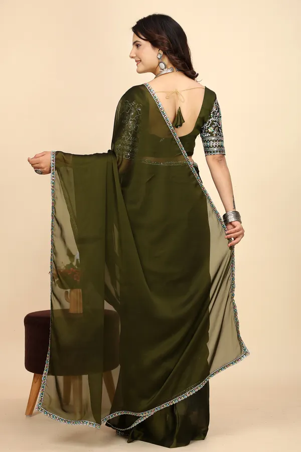 Mehendi_Chiffon_Saree_With_Blouse_For_Women