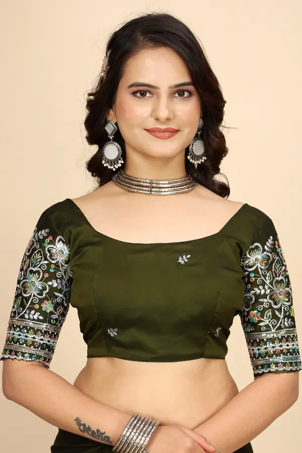 Mehendi_Chiffon_Saree_With_Blouse_For_Women