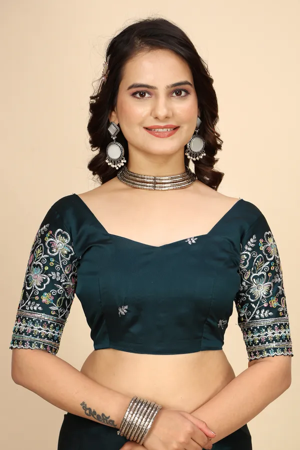 Navy_Blue_Chiffon_Saree_With_Blouse_For_Women