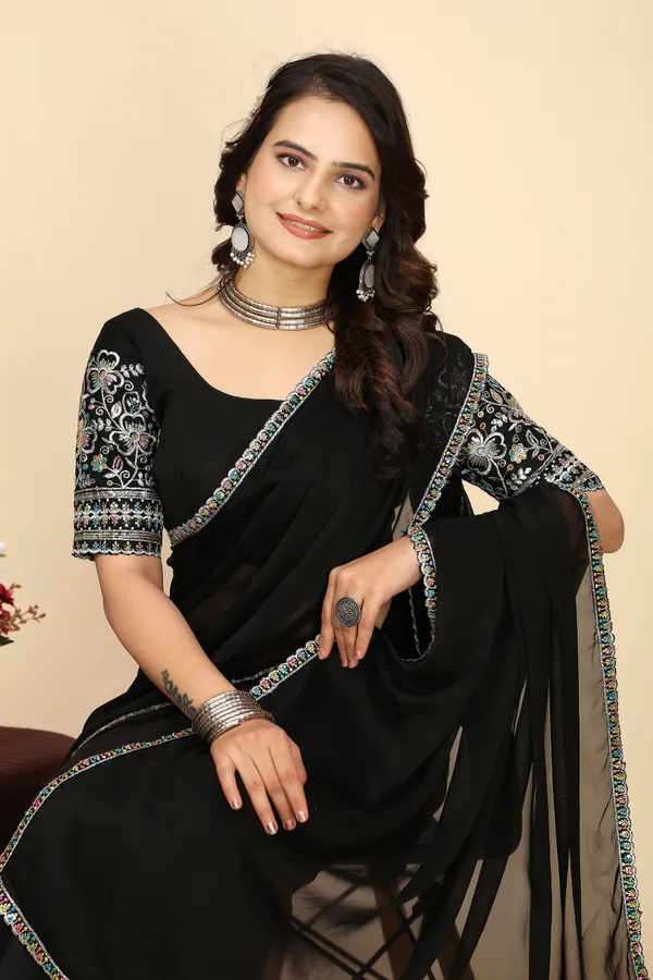 Black_Chiffon_Saree_With_Blouse_For_Women