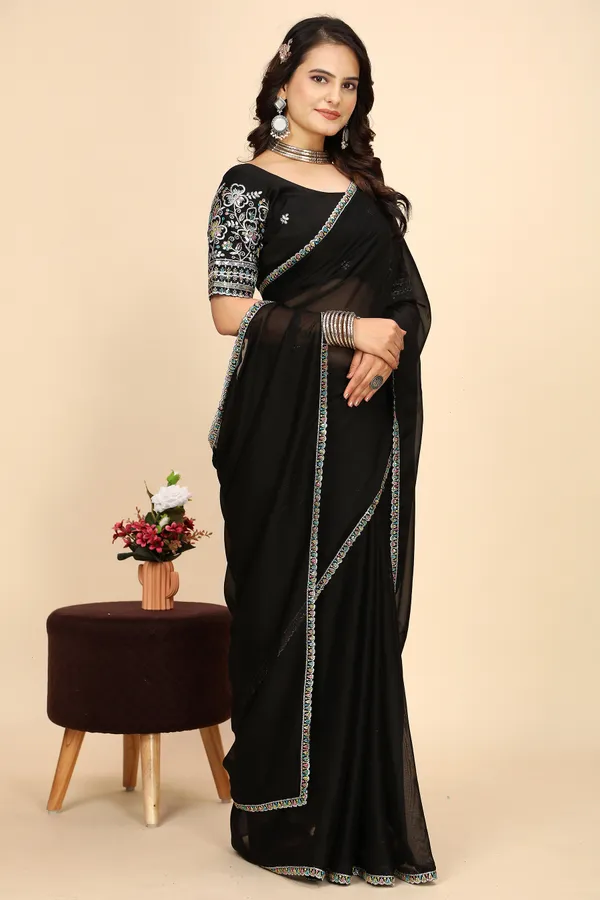 Black_Chiffon_Saree_With_Blouse_For_Women