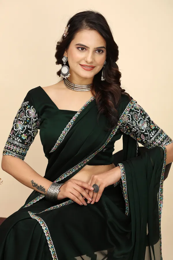 Green_Chiffon_Saree_With_Blouse_For_Women