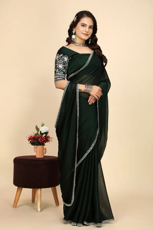 Green_Chiffon_Saree_With_Blouse_For_Women