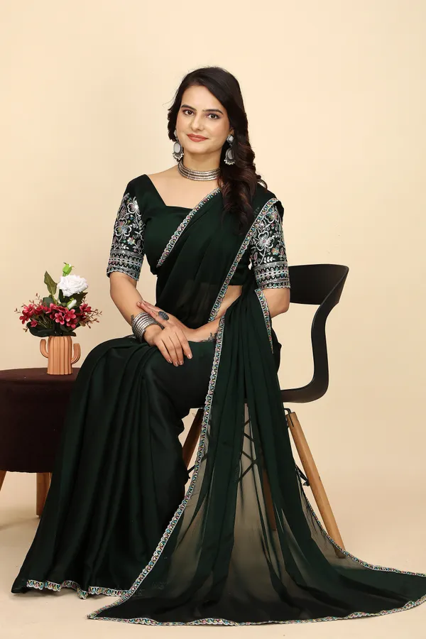 Green_Chiffon_Saree_With_Blouse_For_Women