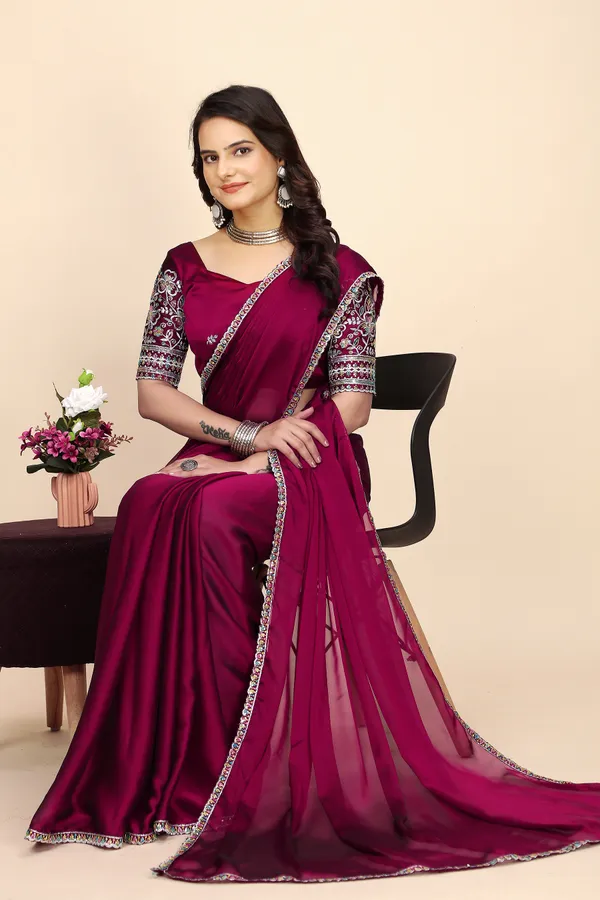 Red_Chiffon_Saree_With_Blouse_For_Women