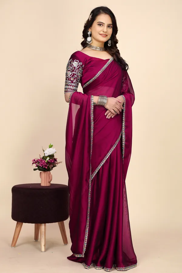 Red_Chiffon_Saree_With_Blouse_For_Women
