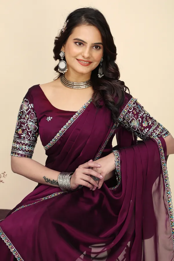 Purple_Chiffon_Saree_With_Blouse_For_Women