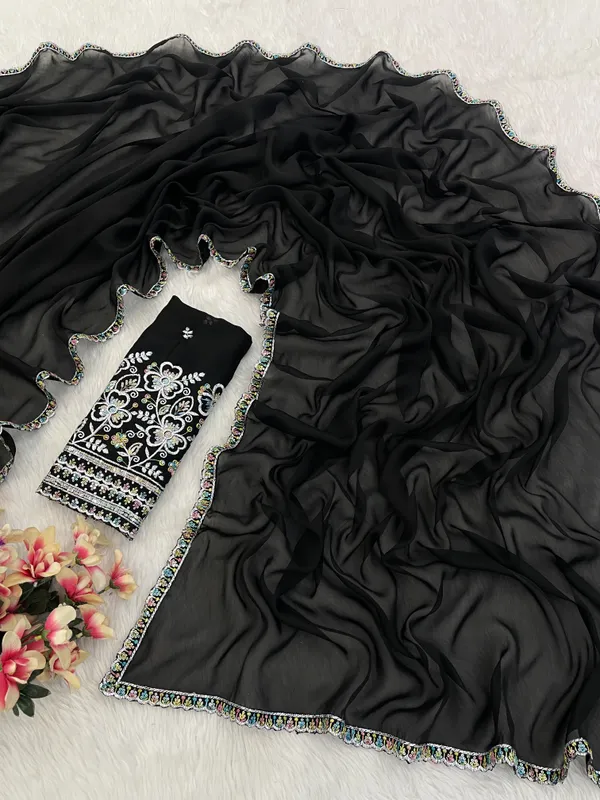 Black_Chiffon_Saree_With_Blouse_For_Women