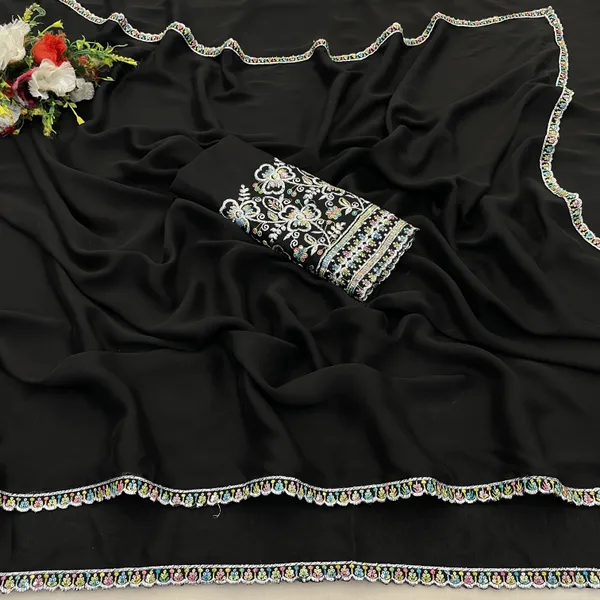 Black_Chiffon_Saree_With_Blouse_For_Women