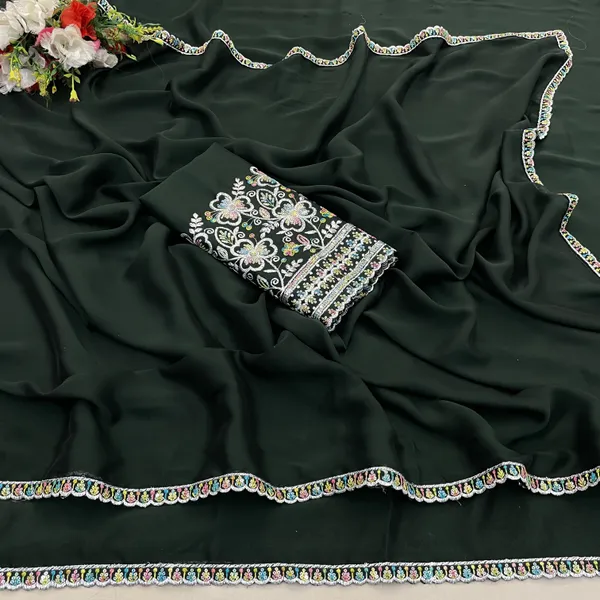 Green_Chiffon_Saree_With_Blouse_For_Women