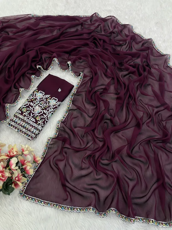 Purple_Chiffon_Saree_With_Blouse_For_Women