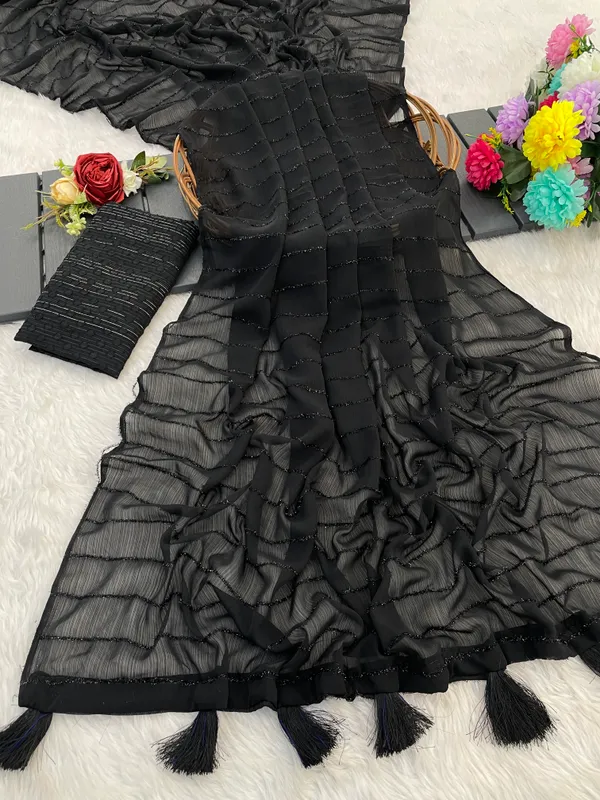 Black_Chiffon_Saree_With_Blouse_For_Women