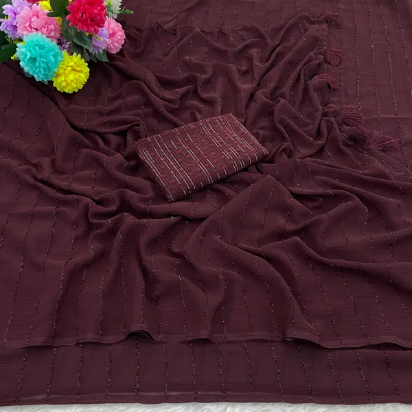 Brown_Chiffon_Saree_With_Blouse_For_Women