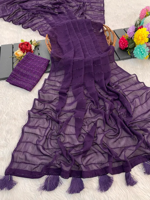 Purple_Chiffon_Saree_With_Blouse_For_Women