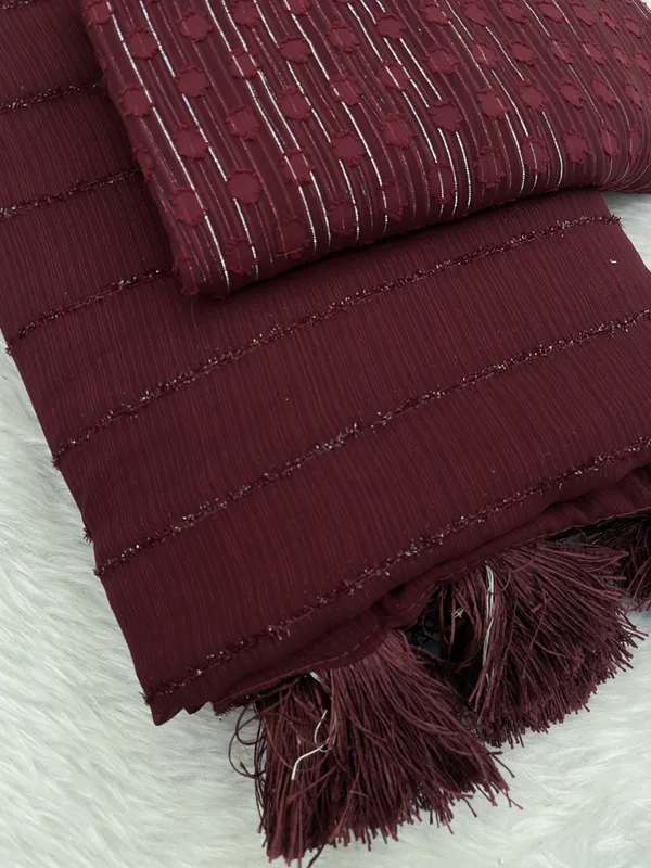 Maroon_Chiffon_Saree_With_Blouse_For_Women