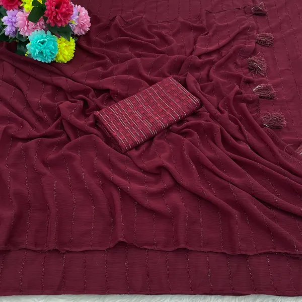 Maroon_Chiffon_Saree_With_Blouse_For_Women