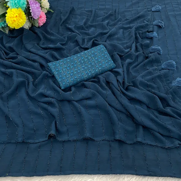 Teal_Chiffon_Saree_With_Blouse_For_Women