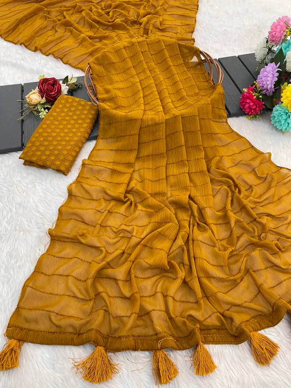 Yellow_Chiffon_Saree_With_Blouse_For_Women