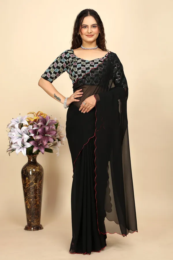 Black_Georgette_Saree_With_Blouse_For_Women