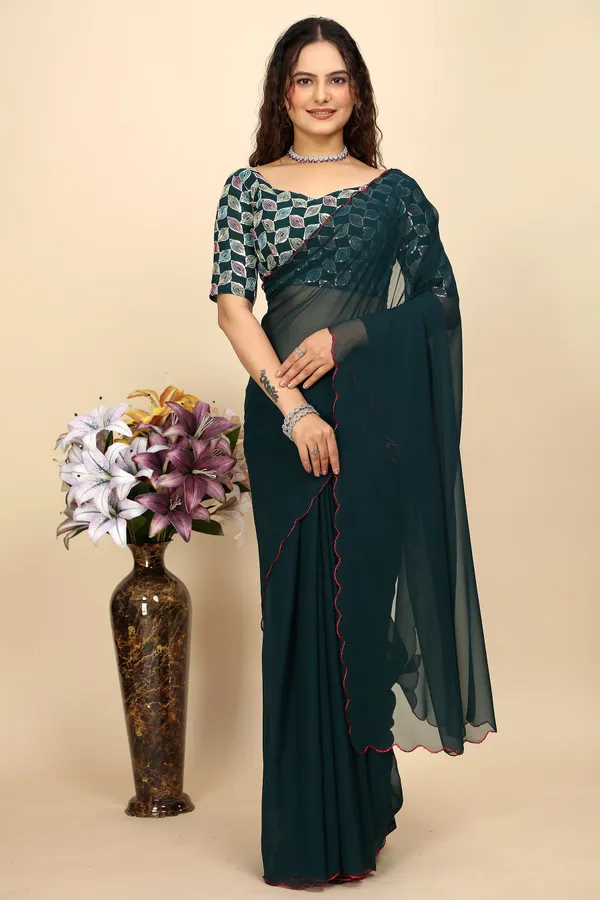 Green_Georgette_Saree_With_Blouse_For_Women