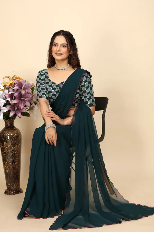 Green_Georgette_Saree_With_Blouse_For_Women