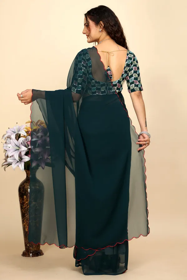 Green_Georgette_Saree_With_Blouse_For_Women