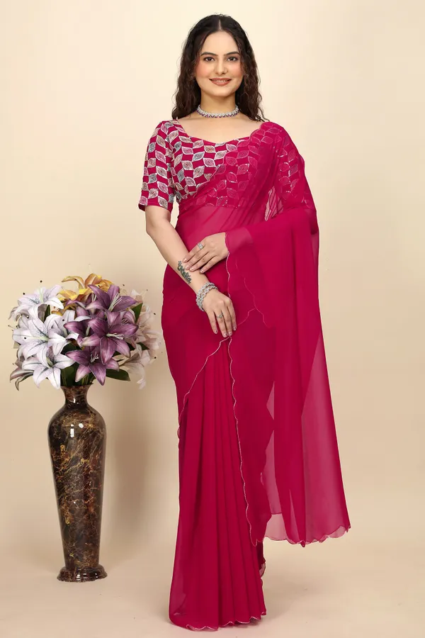 Red_Georgette_Saree_With_Blouse_For_Women