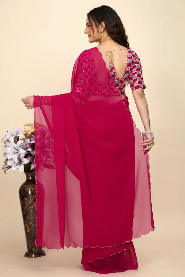Red_Georgette_Saree_With_Blouse_For_Women