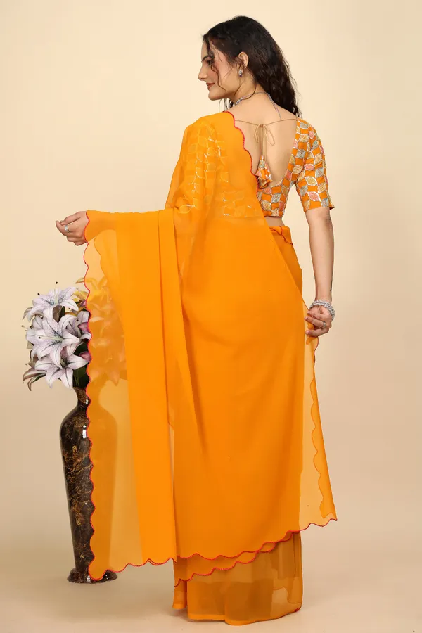Yellow_Georgette_Saree_With_Blouse_For_Women