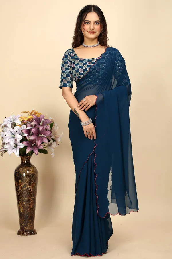 Navy_Blue_Georgette_Saree_With_Blouse_For_Women
