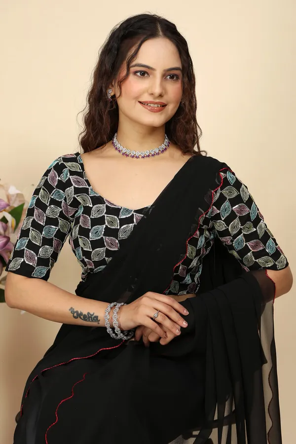 Black_Georgette_Saree_With_Blouse_For_Women