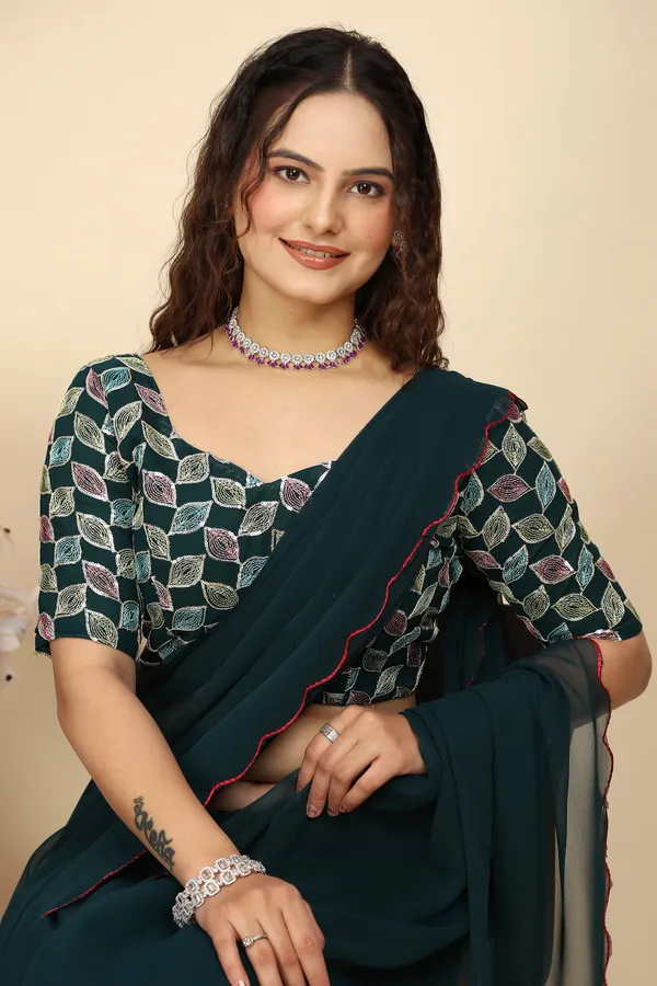Green_Georgette_Saree_With_Blouse_For_Women