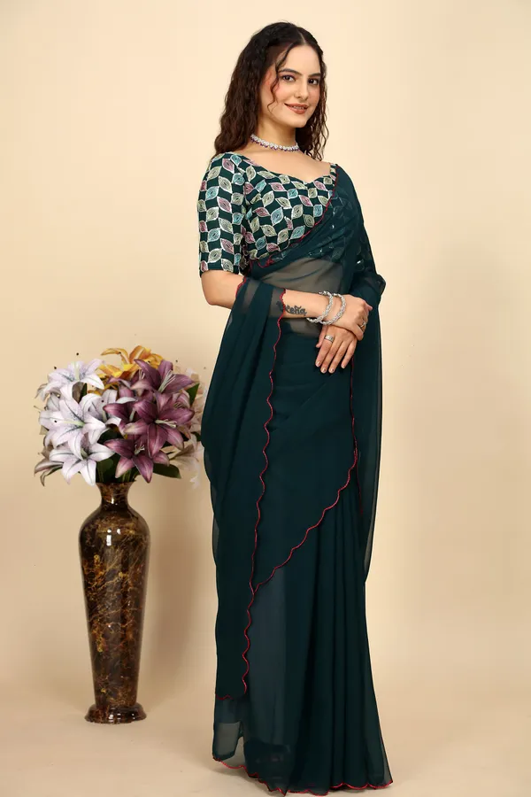 Green_Georgette_Saree_With_Blouse_For_Women