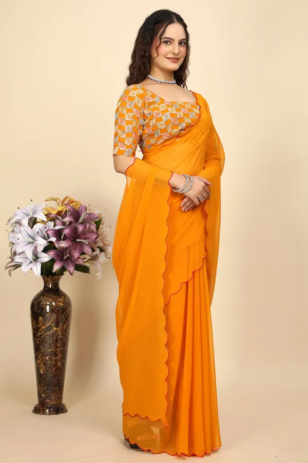 Yellow_Georgette_Saree_With_Blouse_For_Women