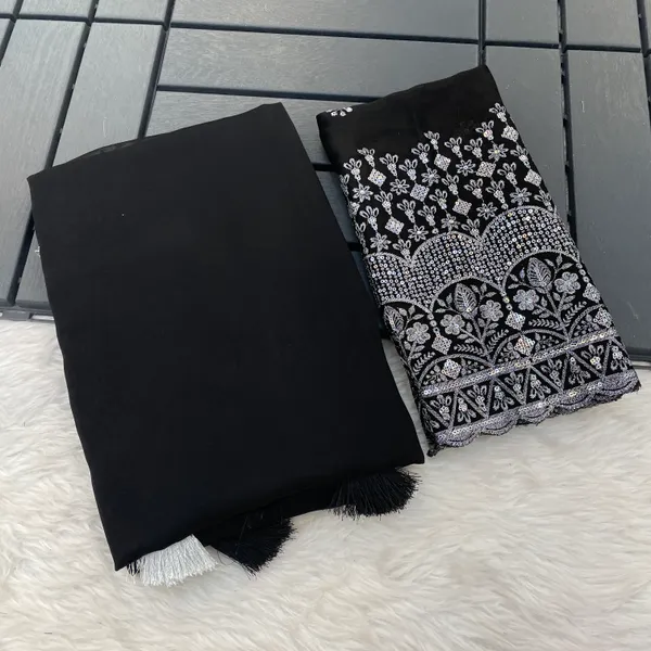 Black_Chiffon_Saree_With_Blouse_For_Women