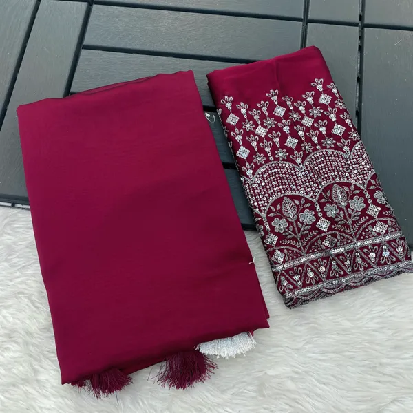Red_Chiffon_Saree_With_Blouse_For_Women
