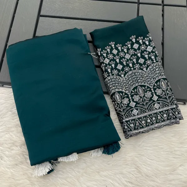 Navy_Blue_Chiffon_Saree_With_Blouse_For_Women