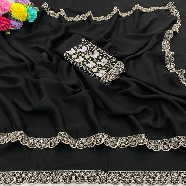 Black_Chiffon_Saree_With_Blouse_For_Women