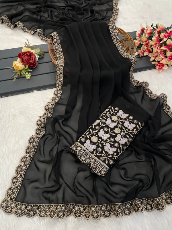 Black_Chiffon_Saree_With_Blouse_For_Women