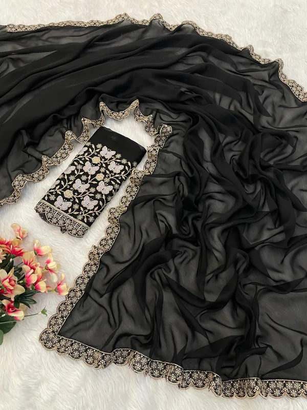 Black_Chiffon_Saree_With_Blouse_For_Women
