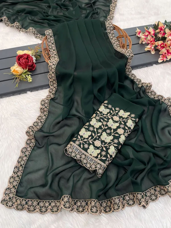 Green_Chiffon_Saree_With_Blouse_For_Women