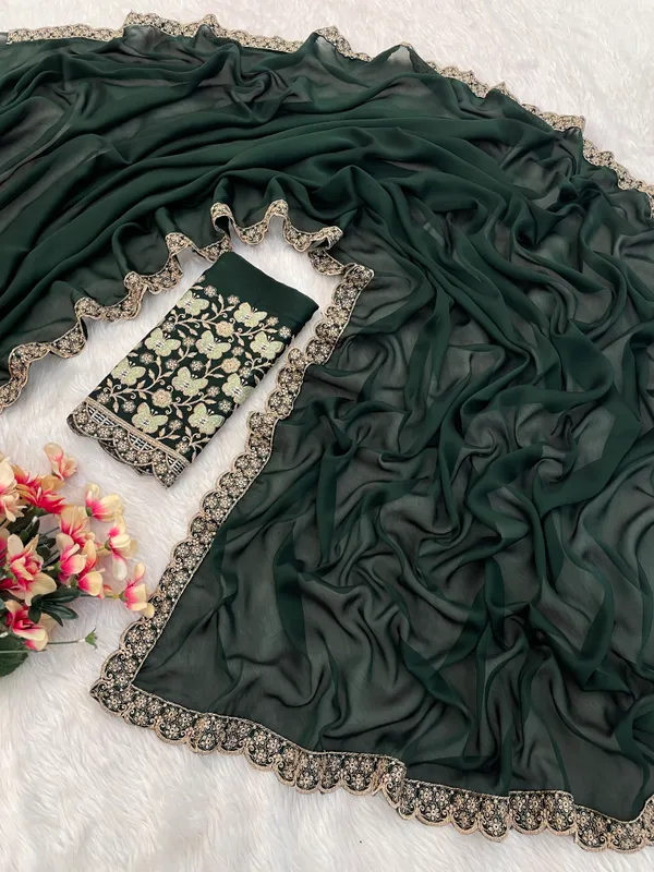 Green_Chiffon_Saree_With_Blouse_For_Women