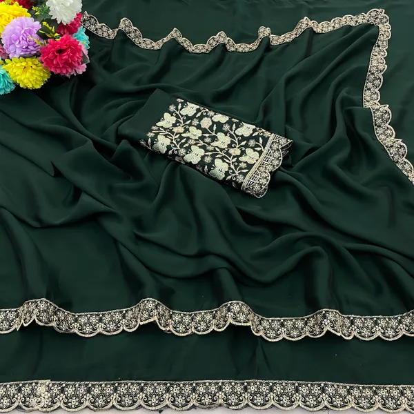 Green_Chiffon_Saree_With_Blouse_For_Women