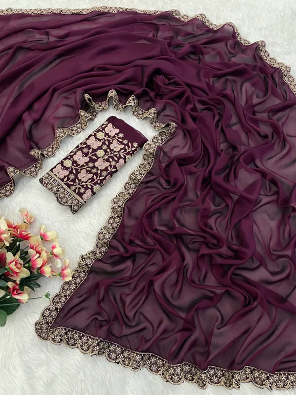 Purple_Chiffon_Saree_With_Blouse_For_Women