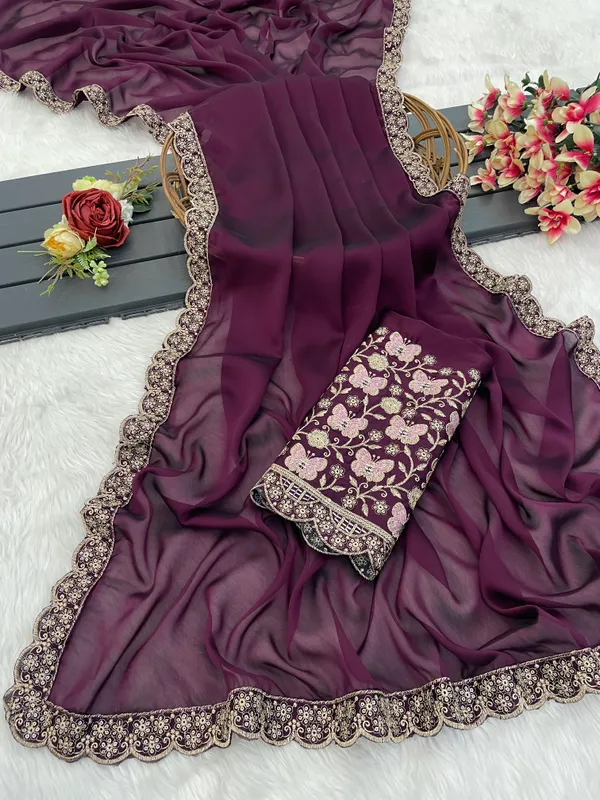Purple_Chiffon_Saree_With_Blouse_For_Women