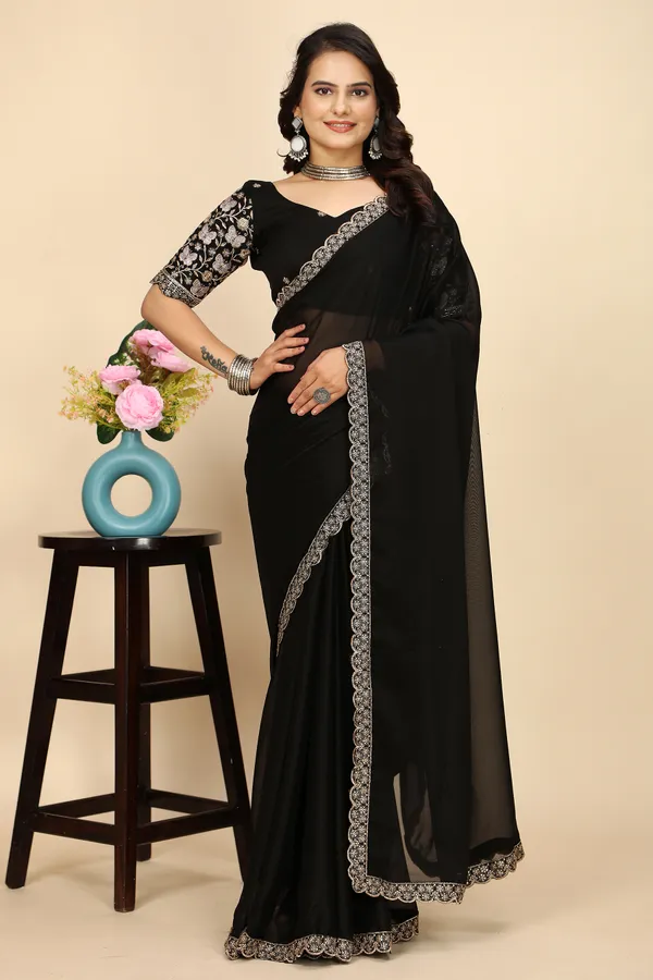 Black_Chiffon_Saree_With_Blouse_For_Women